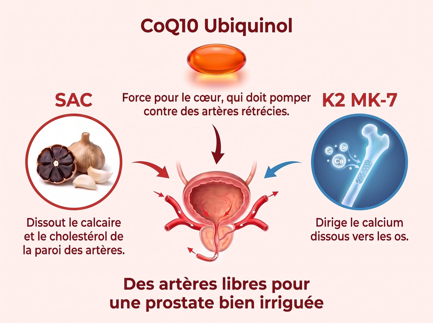 Comment la SAC, la CoQ10 ubiquinol et la K2 MK-7 soutiennent les artères de la prostate